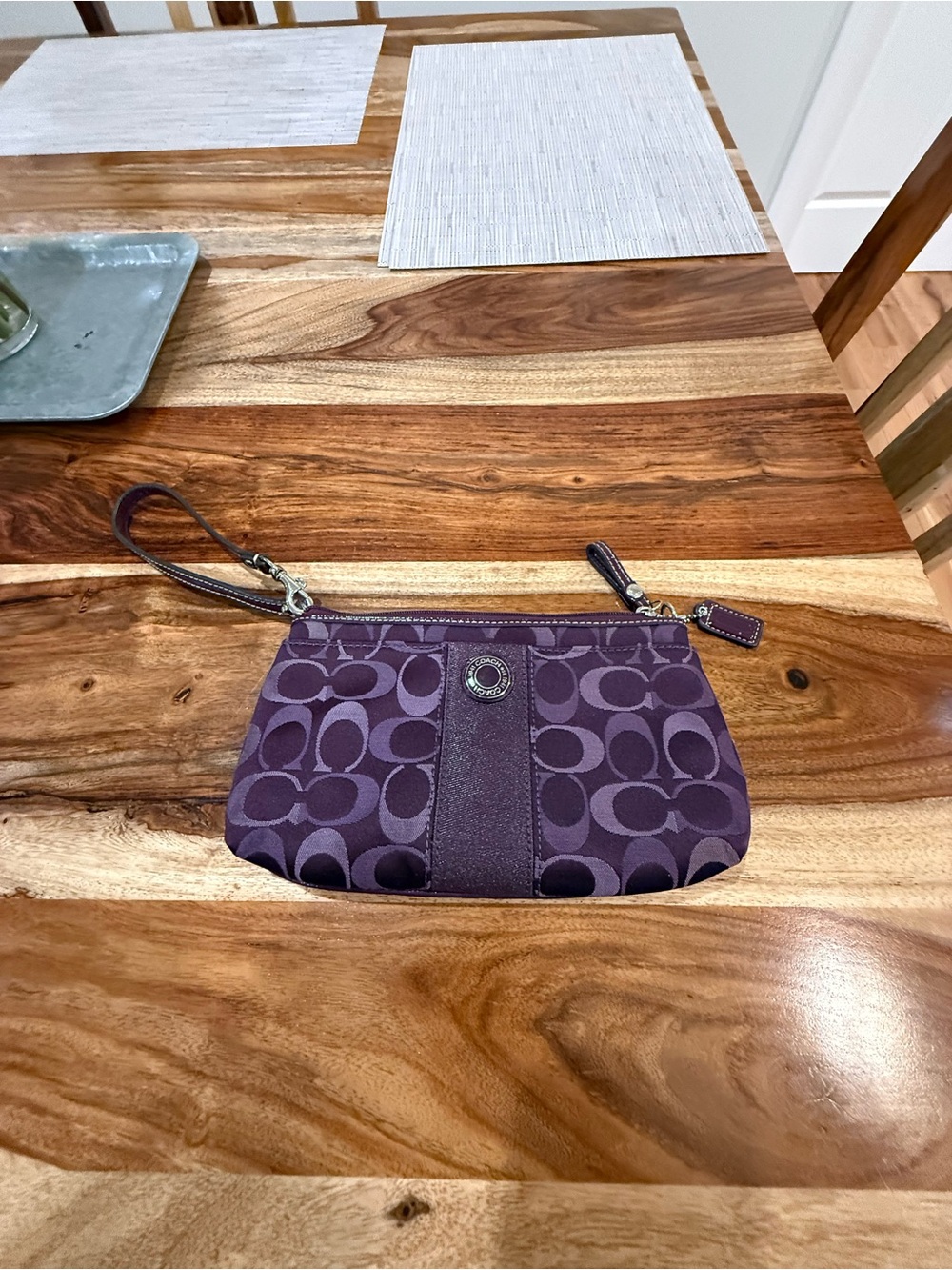 Vintage Coach Signature Jacquard Wristlet- Plum Purple/Eggplant